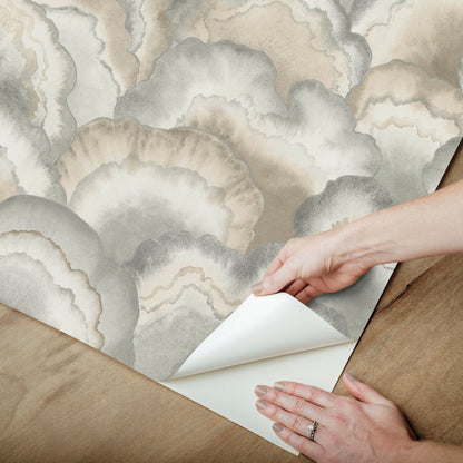 York Wallcoverings Rifle Paper Co P+S 4th Edition Abalone Fans Smokey Peel and Stick Wallpaper Modern Geometrics Greys  Wallpaper - PSW1615RL