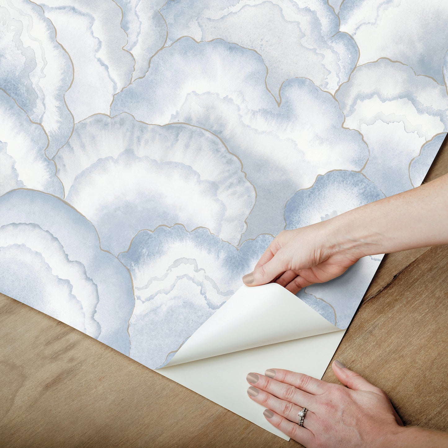 York Wallcoverings Rifle Paper Co P+S 4th Edition Abalone Fans Blue Peel and Stick Wallpaper Modern Geometrics Blues  Wallpaper - PSW1616RL