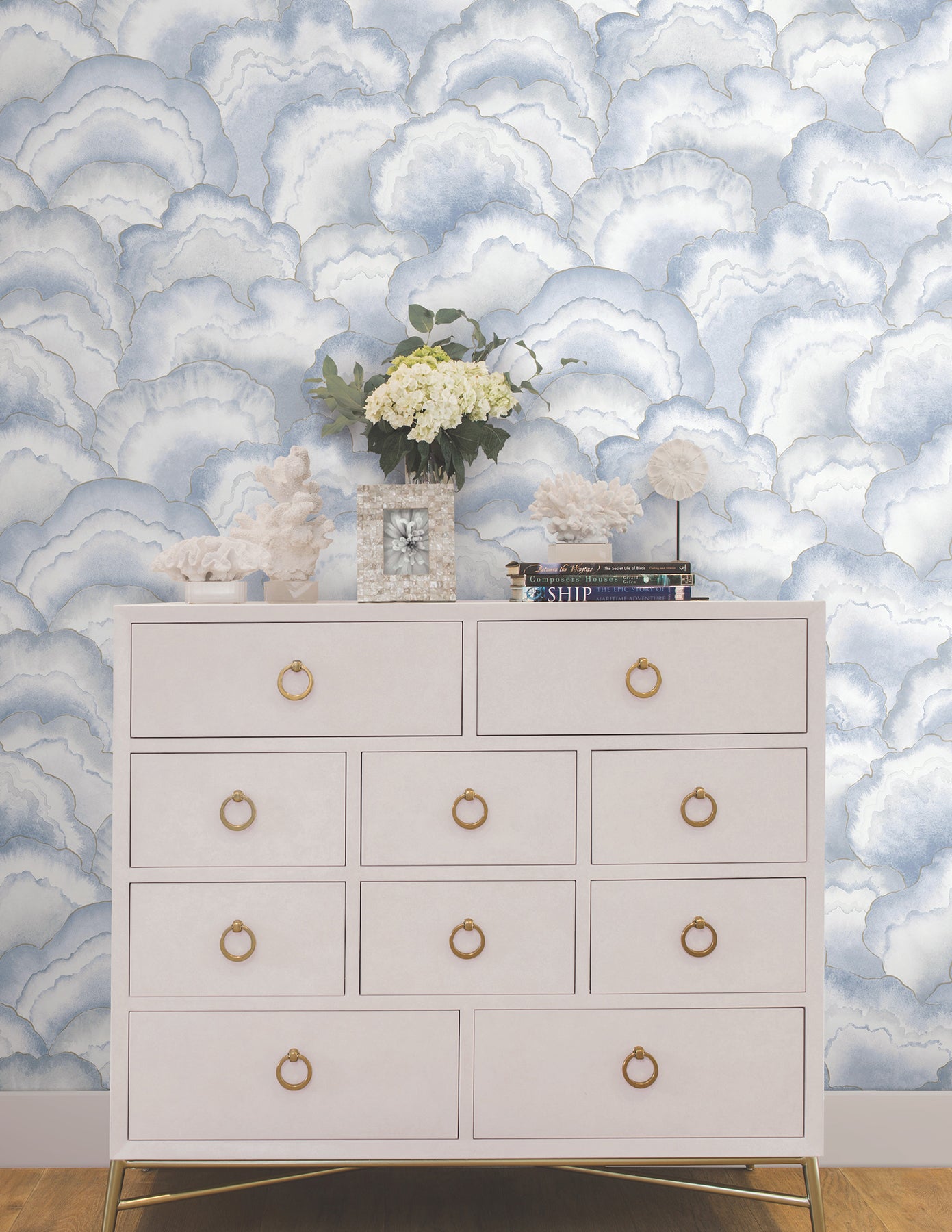 York Wallcoverings Rifle Paper Co P+S 4th Edition Abalone Fans Blue Peel and Stick Wallpaper Modern Geometrics Blues  Wallpaper - PSW1616RL