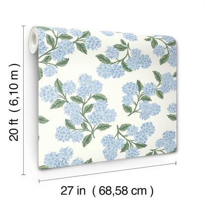 York Wallcoverings Rifle Paper Co P+S 4th Edition Hydrangea Blue and White Peel and Stick Wallpaper Modern Florals Blues  Wallpaper - PSW1617RL