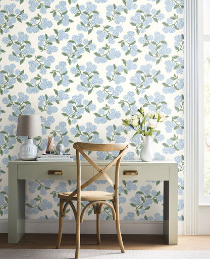 York Wallcoverings Rifle Paper Co P+S 4th Edition Hydrangea Blue and White Peel and Stick Wallpaper Modern Florals Blues  Wallpaper - PSW1617RL