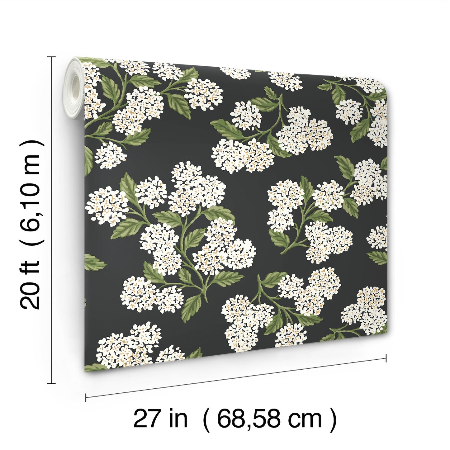 York Wallcoverings Rifle Paper Co P+S 4th Edition Hydrangea Black and White Peel and Stick Wallpaper Modern Florals Blacks  Wallpaper - PSW1618RL