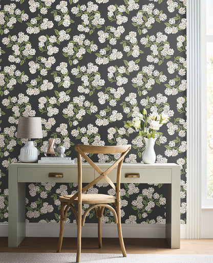 York Wallcoverings Rifle Paper Co P+S 4th Edition Hydrangea Black and White Peel and Stick Wallpaper Modern Florals Blacks  Wallpaper - PSW1618RL