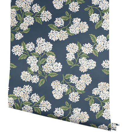 York Wallcoverings Rifle Paper Co P+S 4th Edition Hydrangea Navy and White Peel and Stick Wallpaper Modern Florals Blues  Wallpaper - PSW1619RL