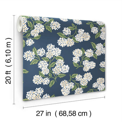 York Wallcoverings Rifle Paper Co P+S 4th Edition Hydrangea Navy and White Peel and Stick Wallpaper Modern Florals Blues  Wallpaper - PSW1619RL