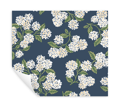 York Wallcoverings Rifle Paper Co P+S 4th Edition Hydrangea Navy and White Peel and Stick Wallpaper Modern Florals Blues  Wallpaper - PSW1619RL