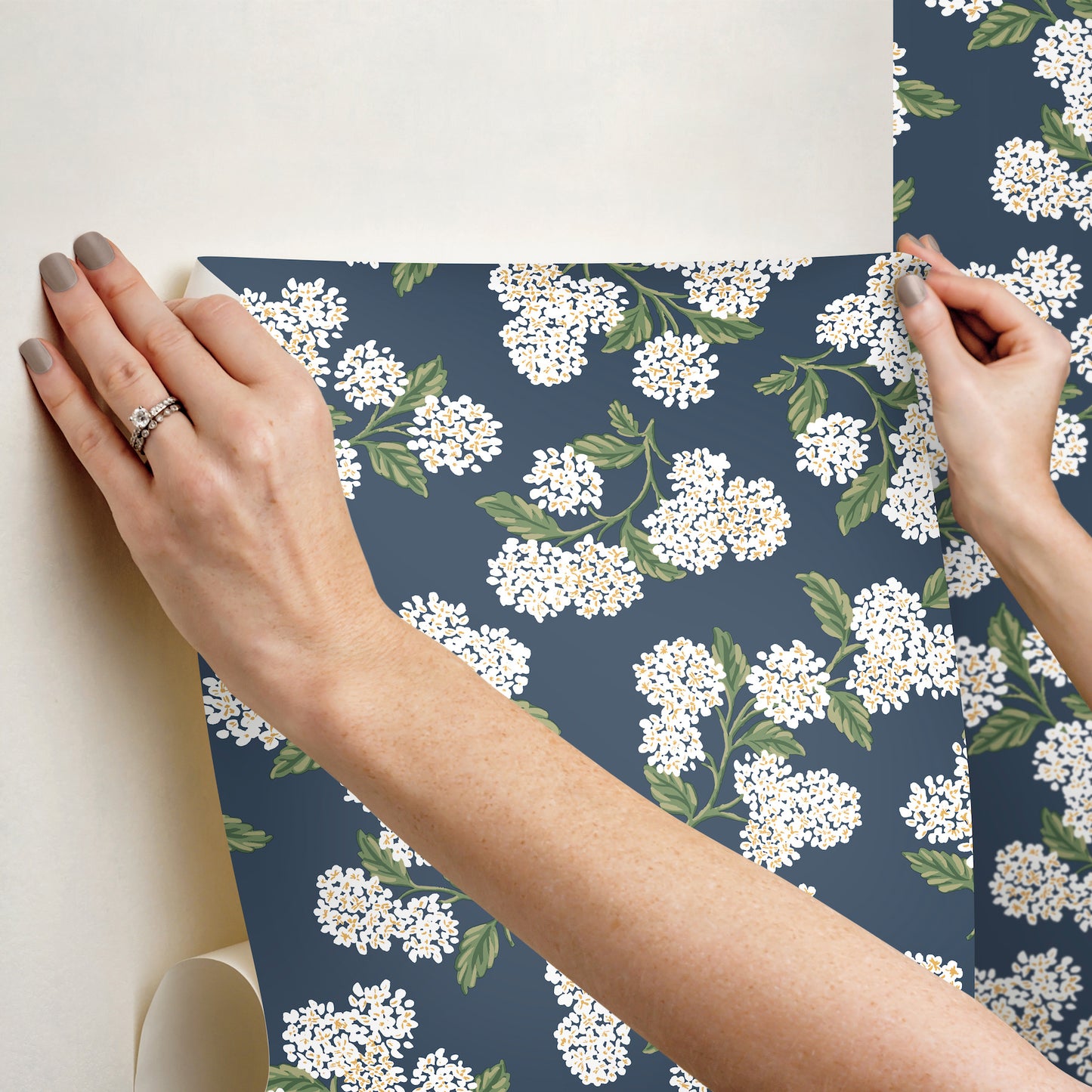 York Wallcoverings Rifle Paper Co P+S 4th Edition Hydrangea Navy and White Peel and Stick Wallpaper Modern Florals Blues  Wallpaper - PSW1619RL