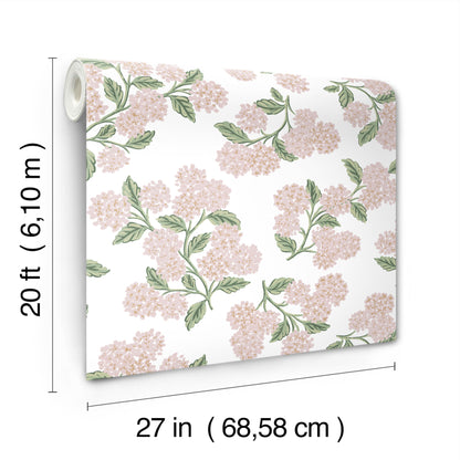 York Wallcoverings Rifle Paper Co P+S 4th Edition Hydrangea Pink and White Peel and Stick Wallpaper Modern Florals Pinks  Wallpaper - PSW1620RL
