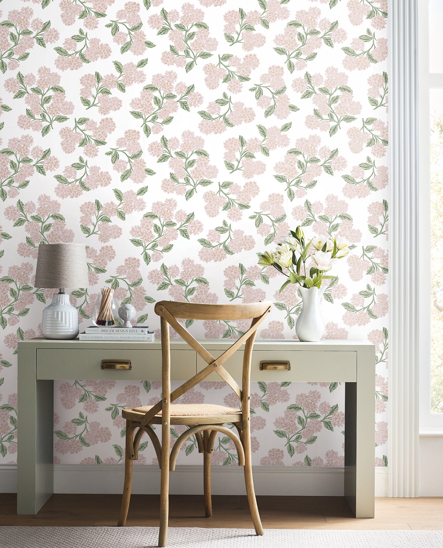 York Wallcoverings Rifle Paper Co P+S 4th Edition Hydrangea Pink and White Peel and Stick Wallpaper Modern Florals Pinks  Wallpaper - PSW1620RL