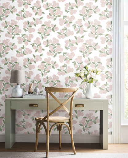 York Wallcoverings Rifle Paper Co P+S 4th Edition Hydrangea Pink and White Peel and Stick Wallpaper Modern Florals Pinks  Wallpaper - PSW1620RL