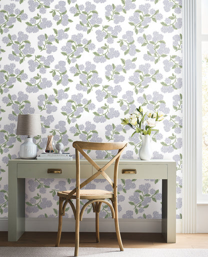 York Wallcoverings Rifle Paper Co P+S 4th Edition Hydrangea Lilac and White Peel and Stick Wallpaper Modern Florals Purples  Wallpaper - PSW1621RL
