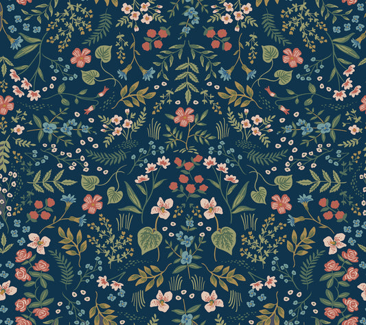 York Wallcoverings Rifle Paper Co P+S 4th Edition Wildwood Navy Peel and Stick Wallpaper Farmhouse Florals Blues  Wallpaper - PSW1622RL