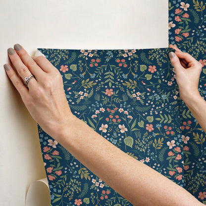 York Wallcoverings Rifle Paper Co P+S 4th Edition Wildwood Navy Peel and Stick Wallpaper Farmhouse Florals Blues  Wallpaper - PSW1622RL