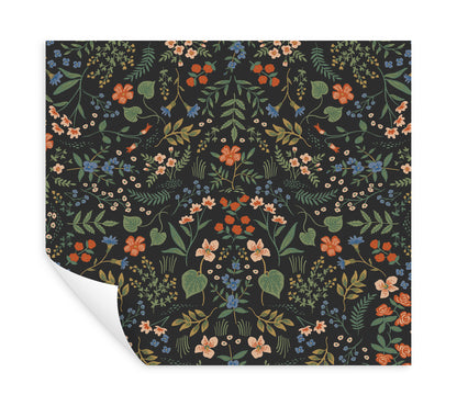 York Wallcoverings Rifle Paper Co P+S 4th Edition Wildwood Black Peel and Stick Wallpaper Farmhouse Florals Blacks  Wallpaper - PSW1623RL