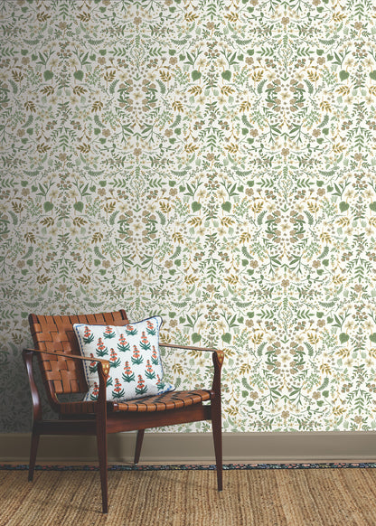 York Wallcoverings Rifle Paper Co P+S 4th Edition Wildwood Linen Peel and Stick Wallpaper Farmhouse Florals Greens  Wallpaper - PSW1625RL