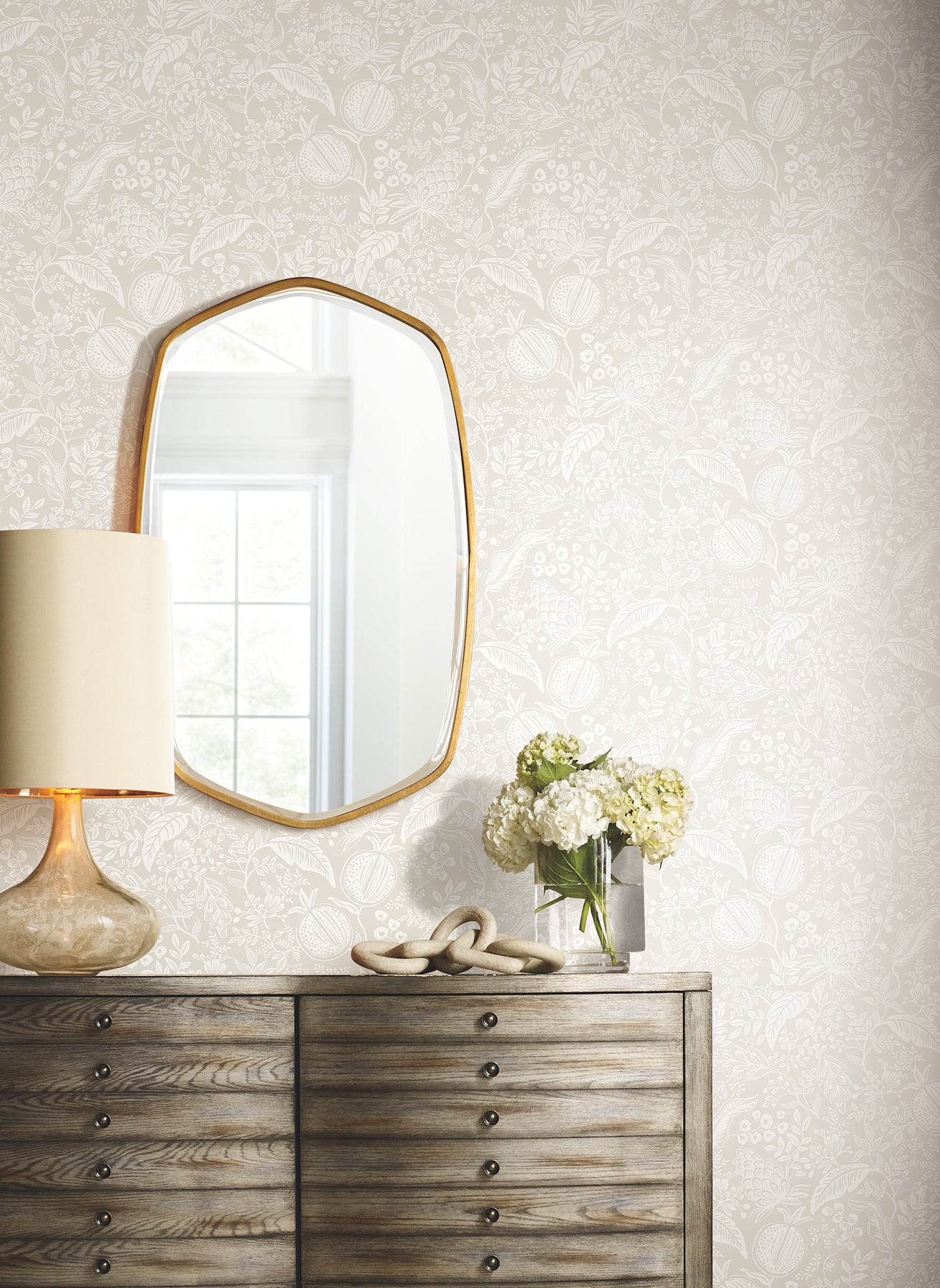 York Wallcoverings Rifle Paper Co P+S 4th Edition Pomegranate Beige and White Peel and Stick Wallpaper Farmhouse Botanical Beiges  Wallpaper - PSW1629RL