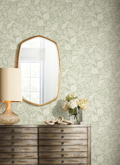 York Wallcoverings Rifle Paper Co P+S 4th Edition Pomegranate Pistachio Peel and Stick Wallpaper Farmhouse Botanical Greens  Wallpaper - PSW1630RL