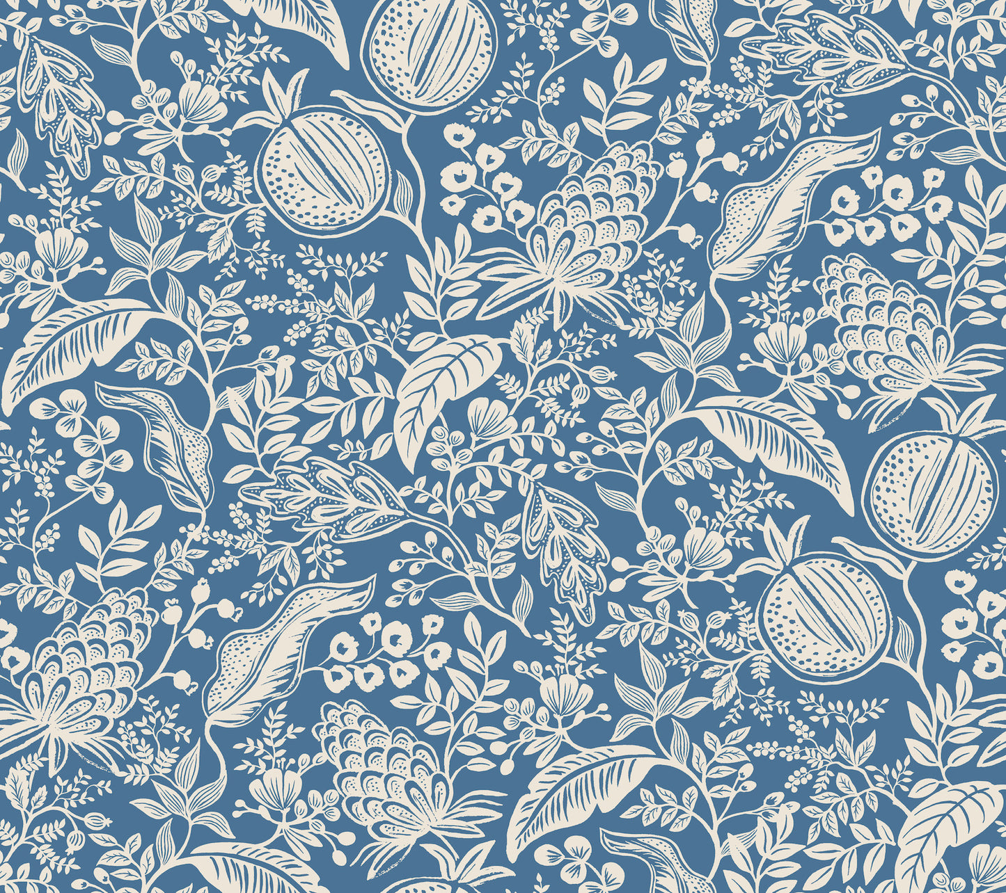 York Wallcoverings Rifle Paper Co P+S 4th Edition Pomegranate Blue and Ivory Peel and Stick Wallpaper Farmhouse Botanical Blues  Wallpaper - PSW1631RL