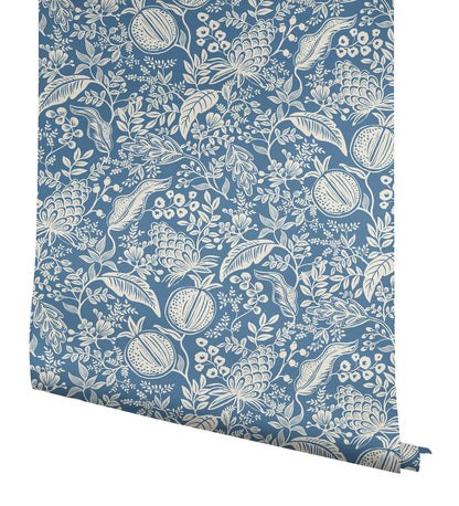 York Wallcoverings Rifle Paper Co P+S 4th Edition Pomegranate Blue and Ivory Peel and Stick Wallpaper Farmhouse Botanical Blues  Wallpaper - PSW1631RL