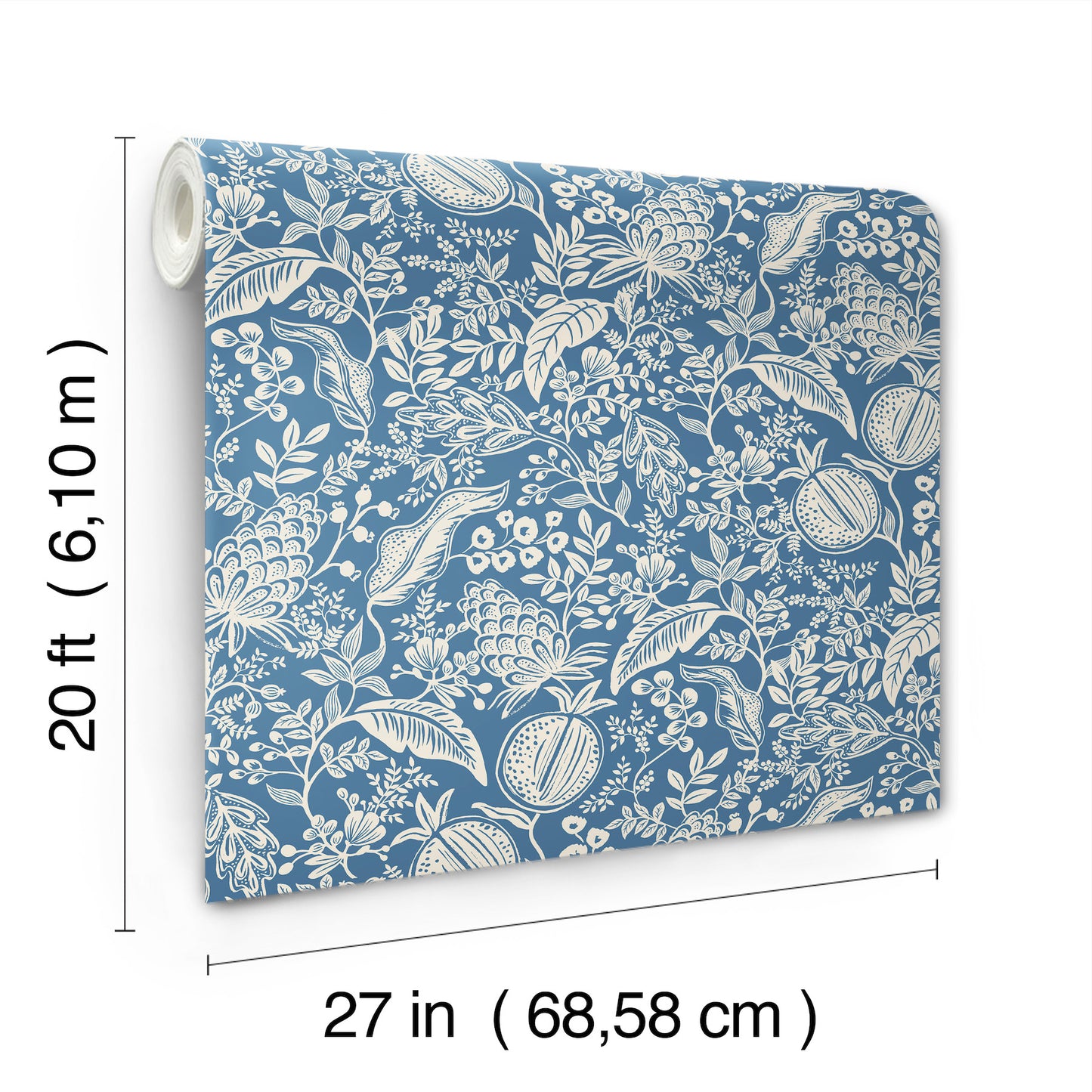 York Wallcoverings Rifle Paper Co P+S 4th Edition Pomegranate Blue and Ivory Peel and Stick Wallpaper Farmhouse Botanical Blues  Wallpaper - PSW1631RL