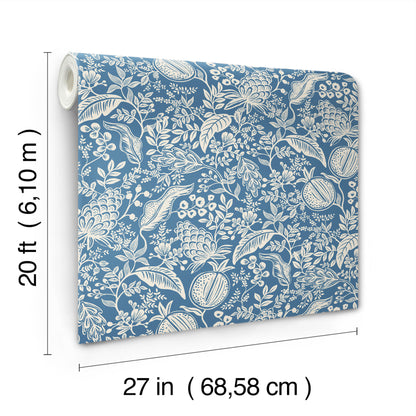 York Wallcoverings Rifle Paper Co P+S 4th Edition Pomegranate Blue and Ivory Peel and Stick Wallpaper Farmhouse Botanical Blues  Wallpaper - PSW1631RL