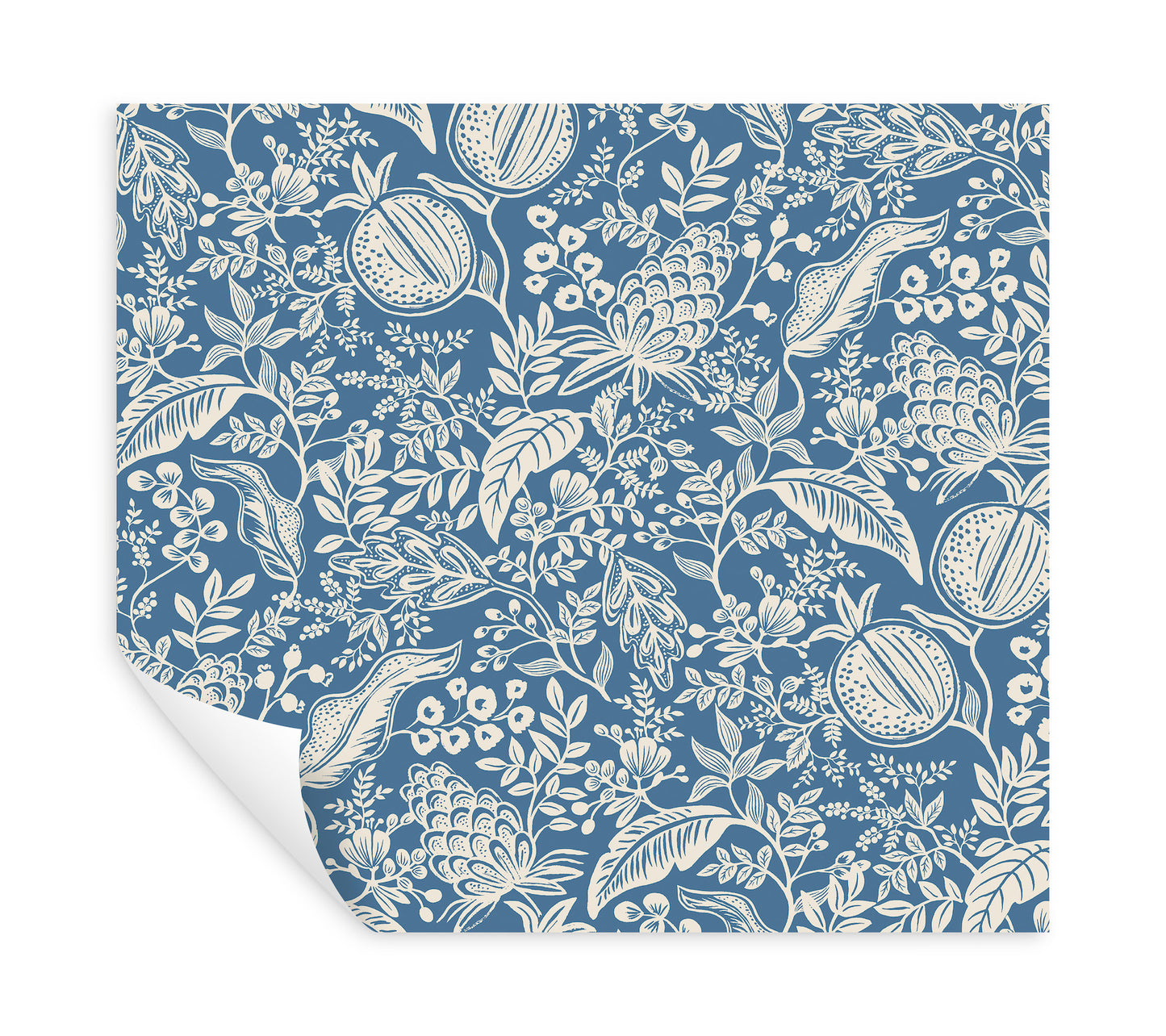 York Wallcoverings Rifle Paper Co P+S 4th Edition Pomegranate Blue and Ivory Peel and Stick Wallpaper Farmhouse Botanical Blues  Wallpaper - PSW1631RL