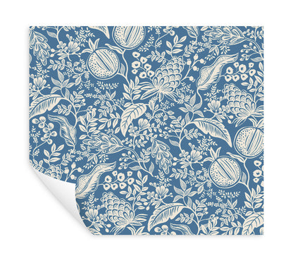 York Wallcoverings Rifle Paper Co P+S 4th Edition Pomegranate Blue and Ivory Peel and Stick Wallpaper Farmhouse Botanical Blues  Wallpaper - PSW1631RL