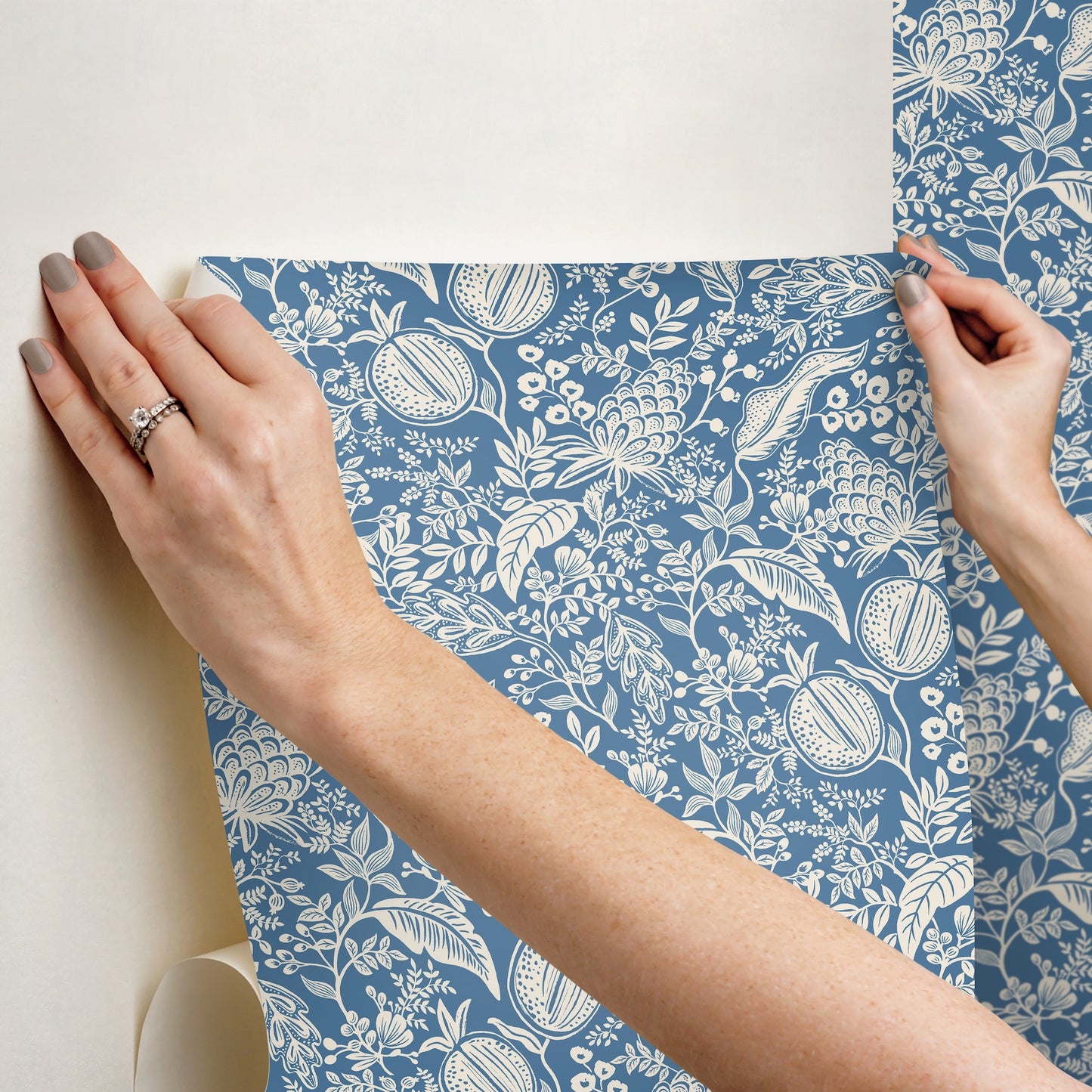 York Wallcoverings Rifle Paper Co P+S 4th Edition Pomegranate Blue and Ivory Peel and Stick Wallpaper Farmhouse Botanical Blues  Wallpaper - PSW1631RL
