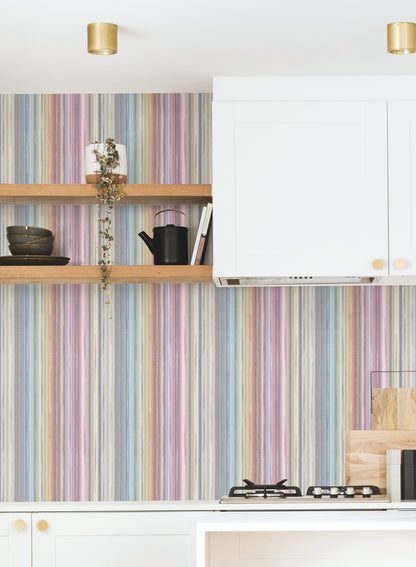 York Wallcoverings Missoni PSWP Striped Sunset Rainbow Peel and Stick Wallpaper Bohemian Stripes Purples  Wallpaper - PSW1633RL