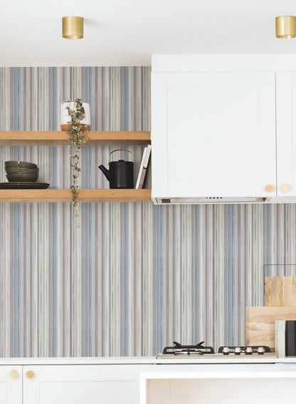 York Wallcoverings Missoni PSWP Striped Sunset Blue Grey Peel and Stick Wallpaper Transitional Stripes Blues  Wallpaper - PSW1634RL