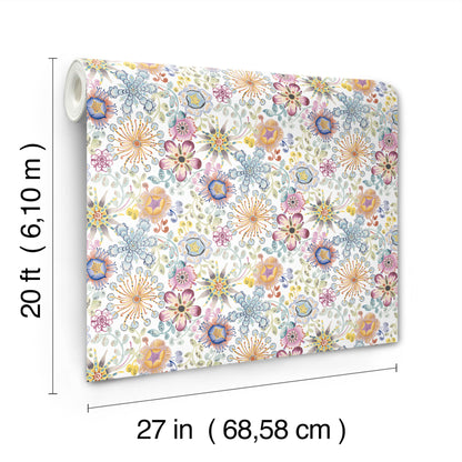 York Wallcoverings Missoni PSWP Magic Garden Multicolor Peel and Stick Wallpaper Modern Florals Whites and Off-Whites  Wallpaper - PSW1636RL