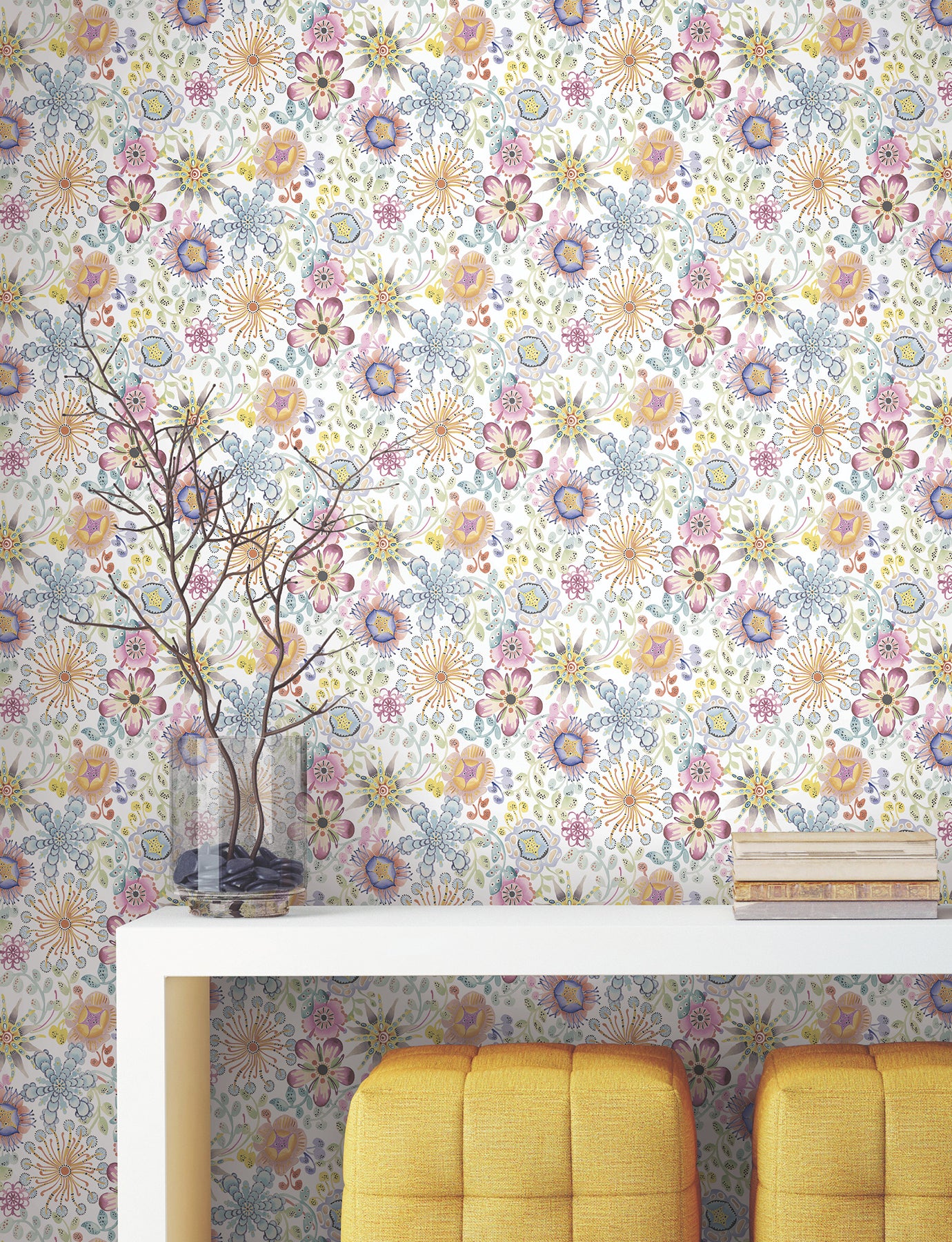 York Wallcoverings Missoni PSWP Magic Garden Multicolor Peel and Stick Wallpaper Modern Florals Whites and Off-Whites  Wallpaper - PSW1636RL
