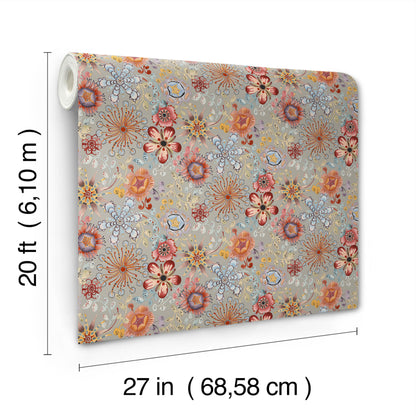 York Wallcoverings Missoni PSWP Magic Garden Multicolor Peel and Stick Wallpaper Modern Florals Greys  Wallpaper - PSW1637RL