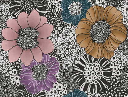 York Wallcoverings Missoni PSWP Anemones Black Peel and Stick Wallpaper Bohemian Florals Pinks  Wallpaper - PSW1638RL