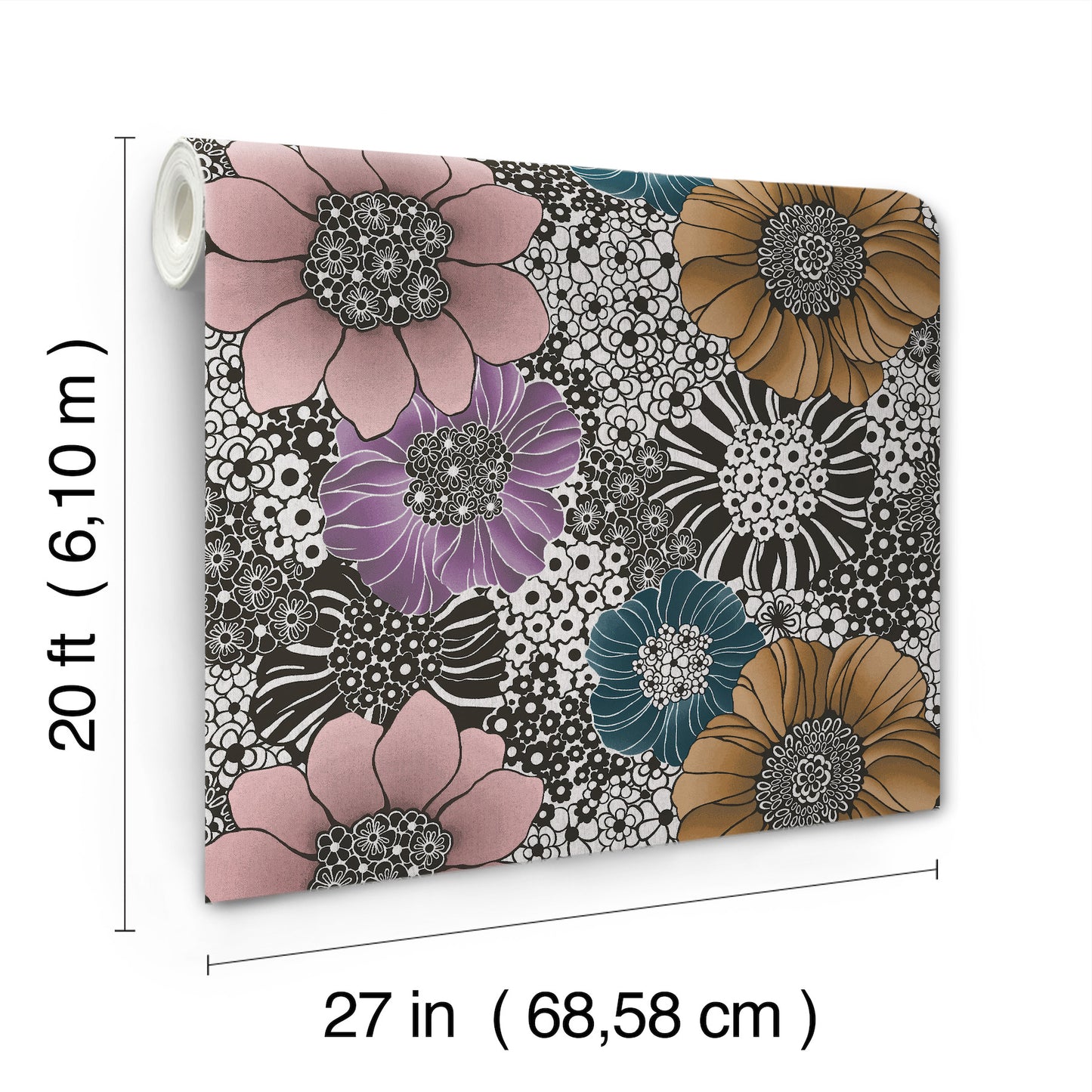 York Wallcoverings Missoni PSWP Anemones Black Peel and Stick Wallpaper Bohemian Florals Pinks  Wallpaper - PSW1638RL