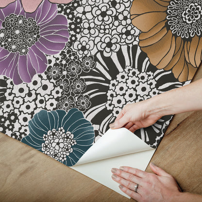 York Wallcoverings Missoni PSWP Anemones Black Peel and Stick Wallpaper Bohemian Florals Pinks  Wallpaper - PSW1638RL