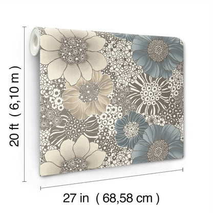 York Wallcoverings Missoni PSWP Anemones Brown Peel and Stick Wallpaper Bohemian Florals Blacks  Wallpaper - PSW1639RL