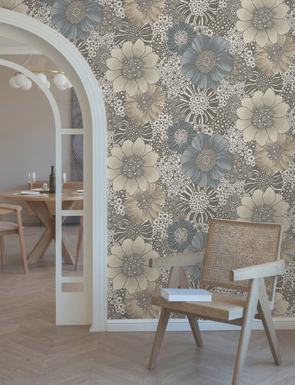 York Wallcoverings Missoni PSWP Anemones Brown Peel and Stick Wallpaper Bohemian Florals Blacks  Wallpaper - PSW1639RL