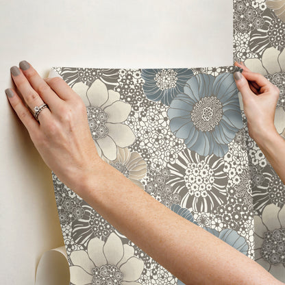 York Wallcoverings Missoni PSWP Anemones Brown Peel and Stick Wallpaper Bohemian Florals Blacks  Wallpaper - PSW1639RL