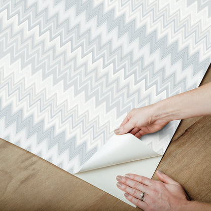 York Wallcoverings Missoni PSWP Zig Zag White Peel and Stick Wallpaper Transitional Chevron Blues  Wallpaper - PSW1640RL