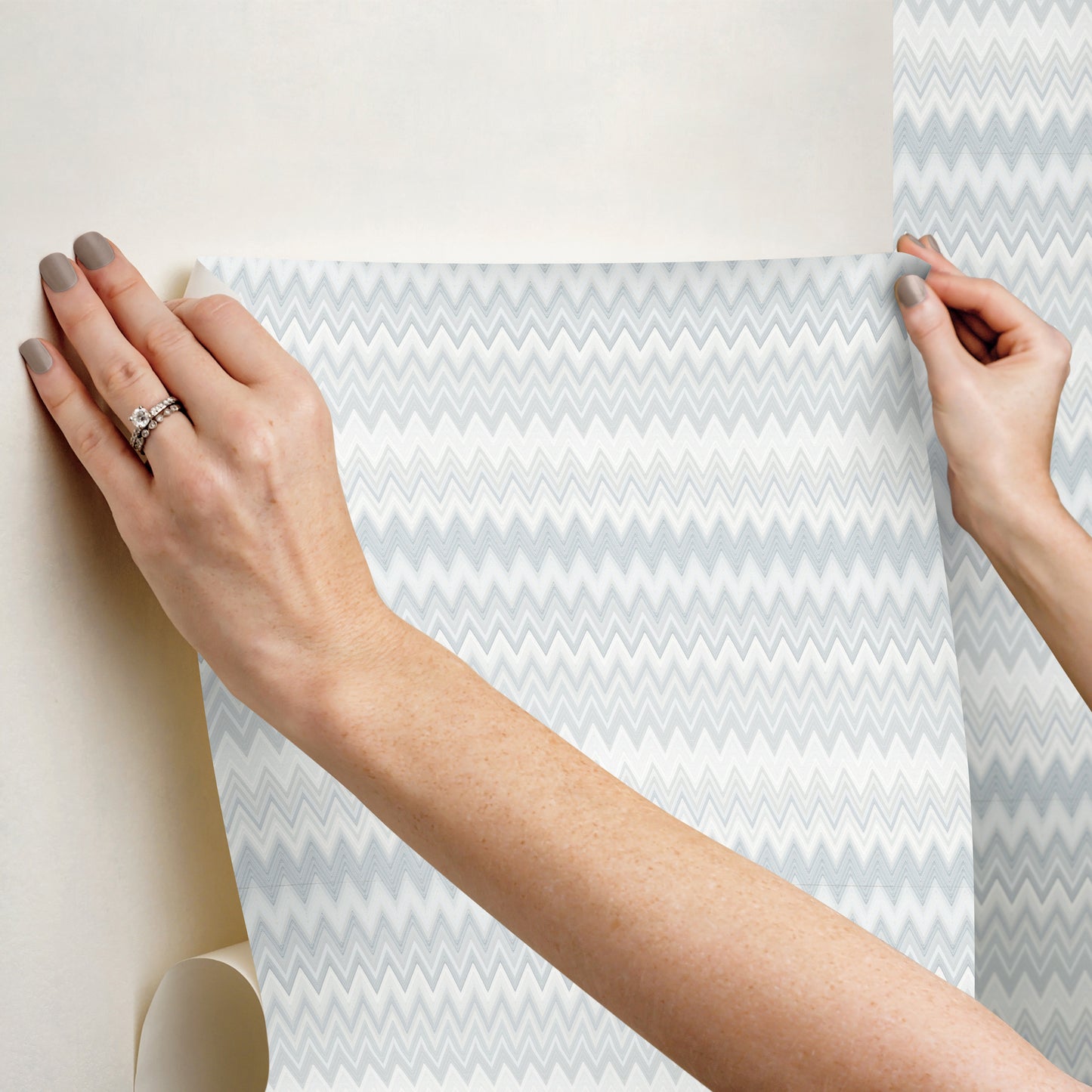 York Wallcoverings Missoni PSWP Zig Zag White Peel and Stick Wallpaper Transitional Chevron Blues  Wallpaper - PSW1640RL