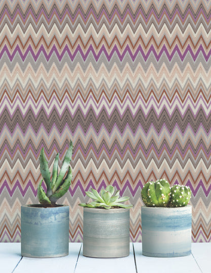 York Wallcoverings Missoni PSWP Zig Zag Purple Peel and Stick Wallpaper Transitional Chevron Purples  Wallpaper - PSW1641RL
