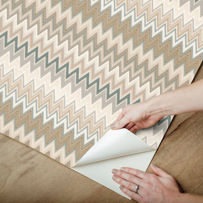 York Wallcoverings Missoni PSWP Zig Zag Green Peel and Stick Wallpaper Transitional Chevron Greens  Wallpaper - PSW1642RL