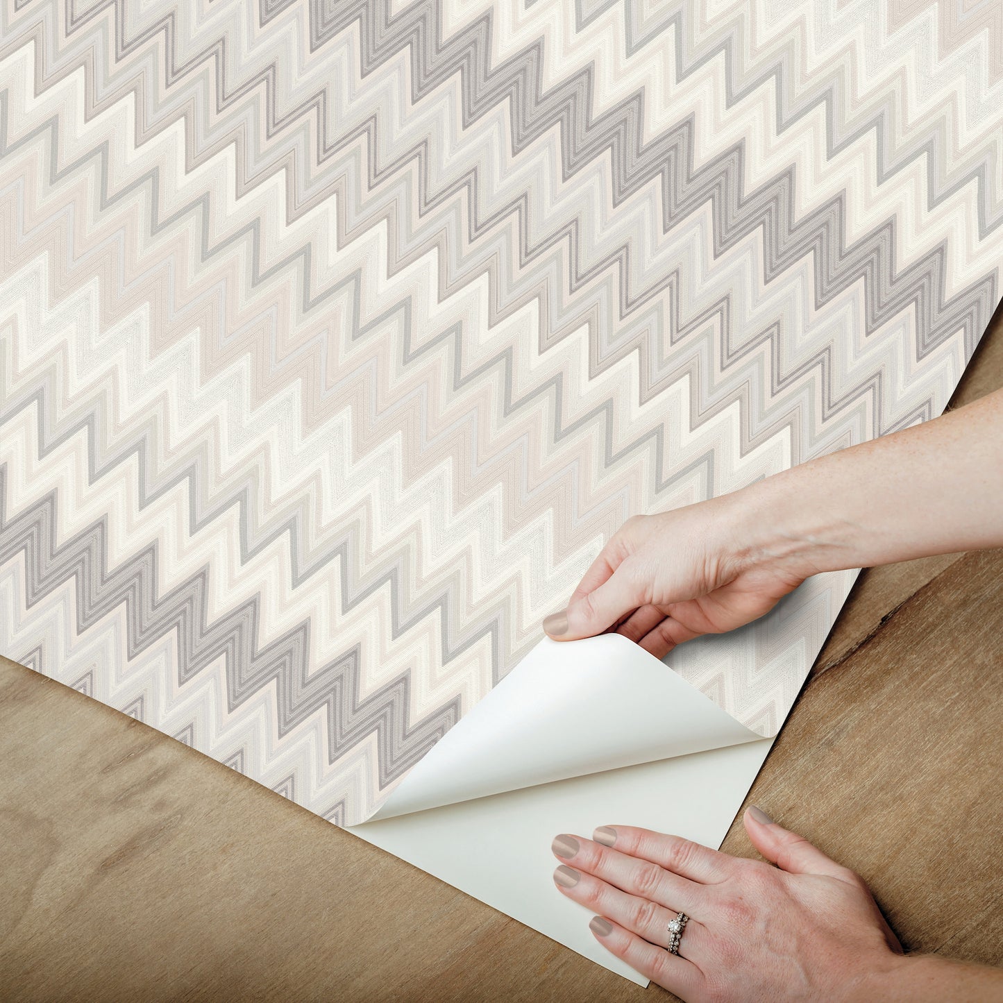 York Wallcoverings Missoni PSWP Zig Zag Beige Peel and Stick Wallpaper Transitional Chevron Whites and Off-Whites  Wallpaper - PSW1643RL