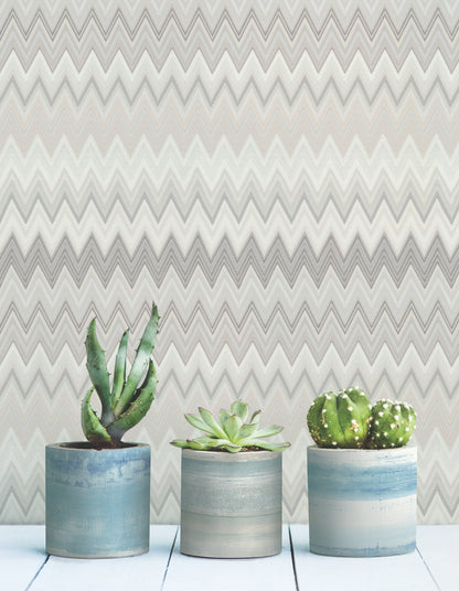 York Wallcoverings Missoni PSWP Zig Zag Beige Peel and Stick Wallpaper Transitional Chevron Whites and Off-Whites  Wallpaper - PSW1643RL