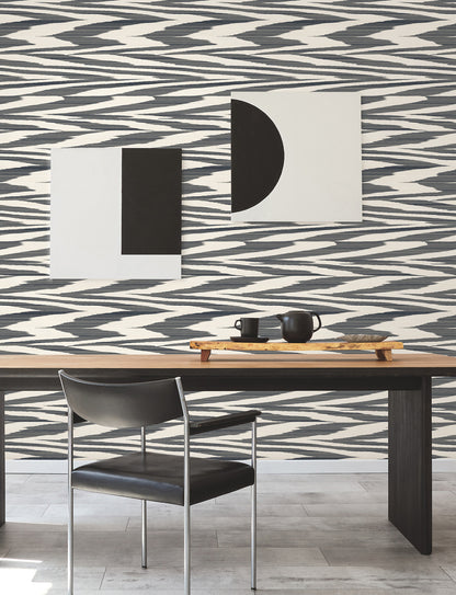 York Wallcoverings Missoni PSWP Flamed Zig Zag Black Peel and Stick Wallpaper Modern Stripes Blacks  Wallpaper - PSW1645RL