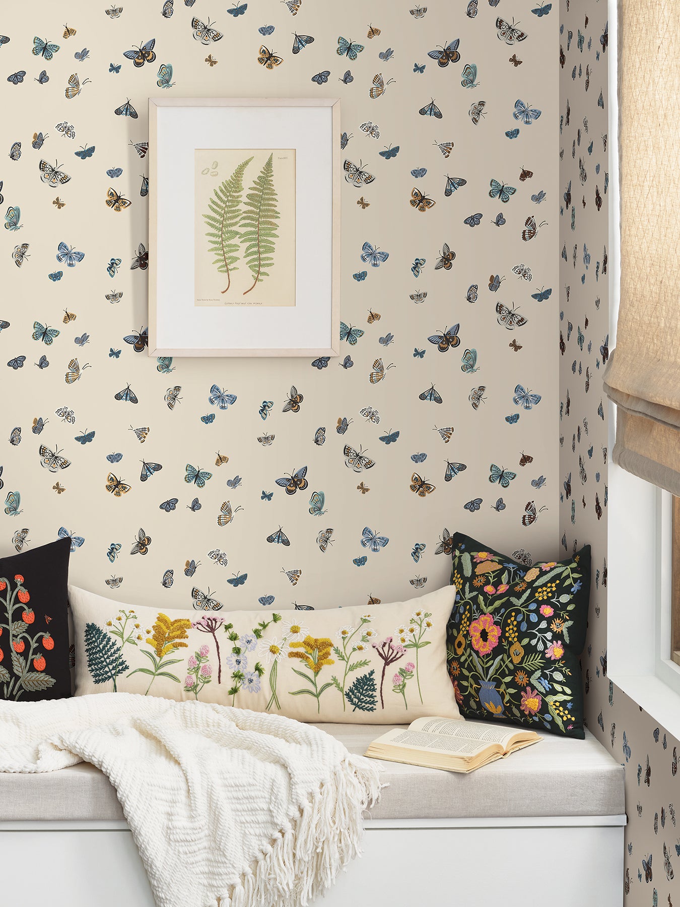 York Wallcoverings Nikki Chu Premium Peel + Stick Butterfly House Linen Peel and Stick Wallpaper Whimsical Animals and Insects Beiges  Wallpaper - PSW1649RL