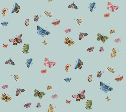 York Wallcoverings Nikki Chu Premium Peel + Stick Butterfly House Light Blue Peel and Stick Wallpaper Whimsical Animals and Insects Blues  Wallpaper - PSW1650RL