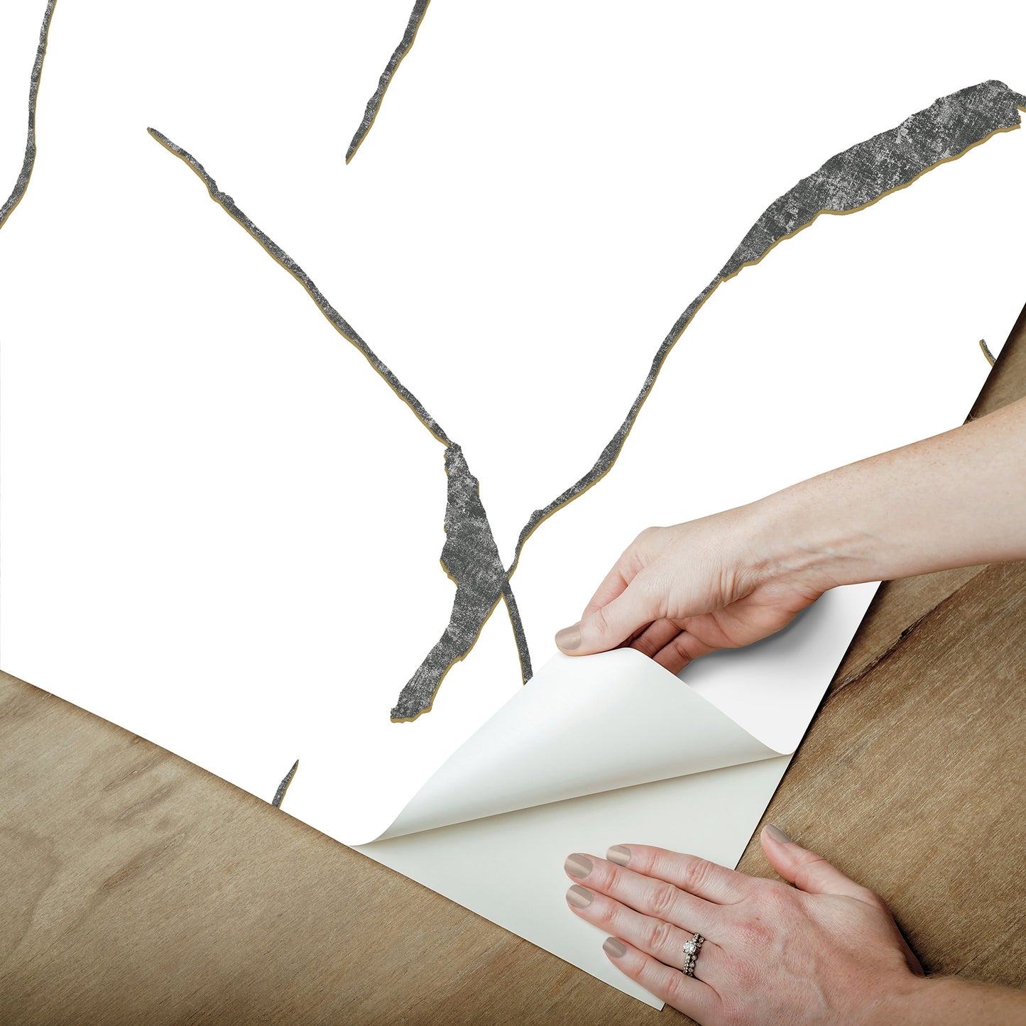 York Wallcoverings Nikki Chu Premium Peel + Stick Ivory Coast Black and Gold Premium Peel + Stick Wallpaper Modern Geometrics Blacks  Wallpaper - PSW1652RL