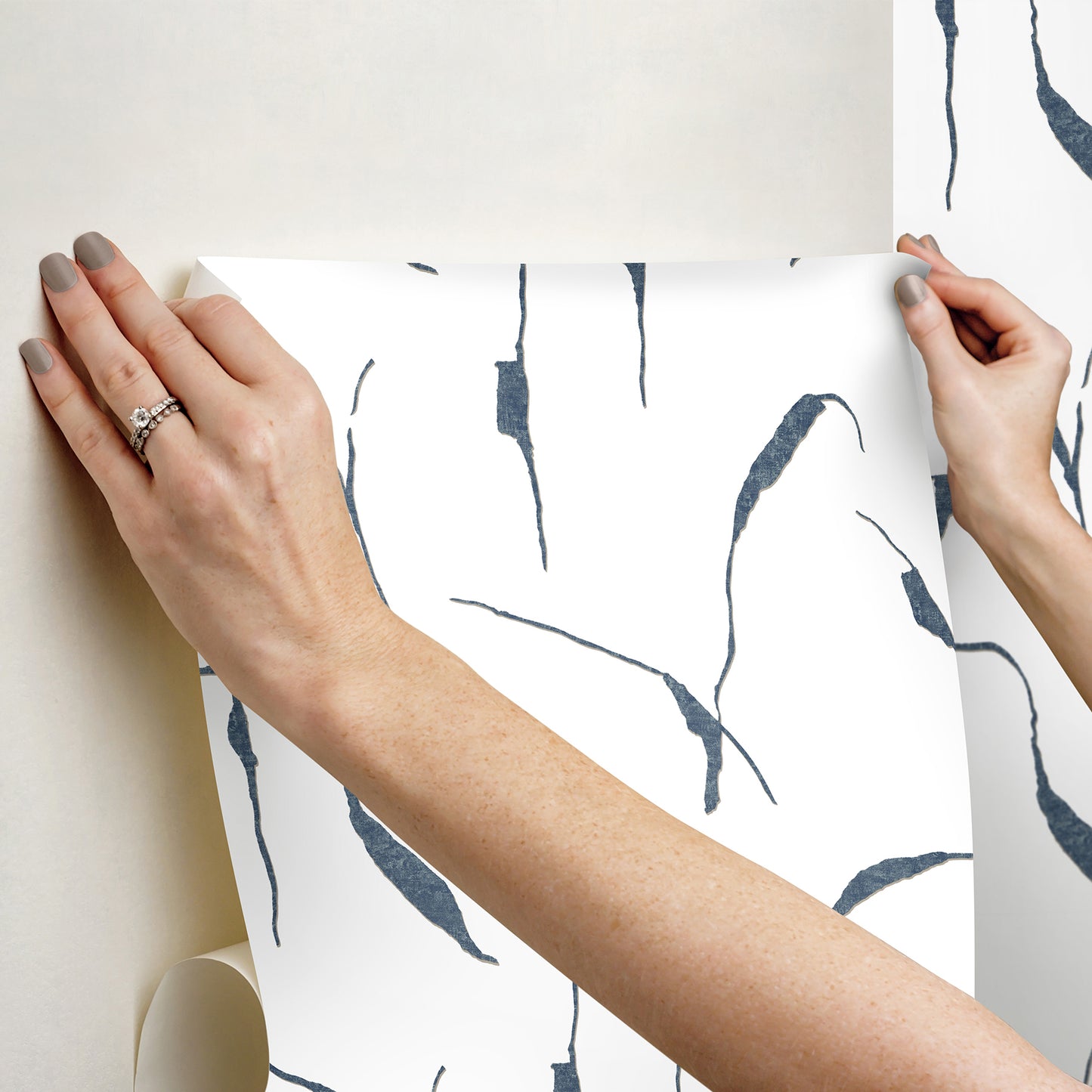 York Wallcoverings Nikki Chu Premium Peel + Stick Ivory Coast Navy and Glint Premium Peel + Stick Wallpaper Modern Geometrics Blues  Wallpaper - PSW1653RL